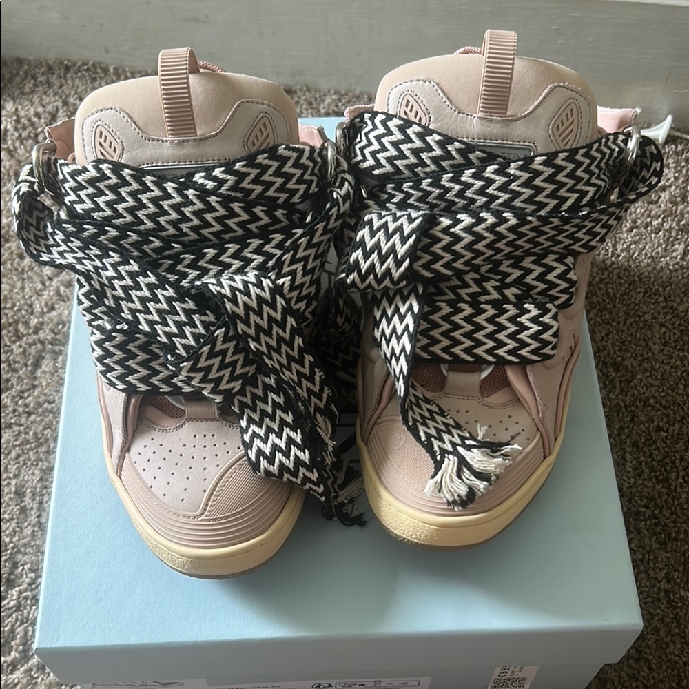 Lanvin Pink and Black Sneakers with Oversized Lacing